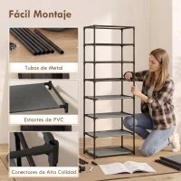 HOMCOM Zapatero de 7 Niveles, Zapatero Estrecho de Acero con Funda de Tela no Tejida 2 Bolsillos para 14-21 Pares Negro(m-7)