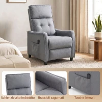 HOMCOM Poltrona Massaggiante e Reclinabile a 160° con Poggiapiedi e Telecomando, 69x93x104cm, Effetto Lino Grigio Chiaro(m-7)