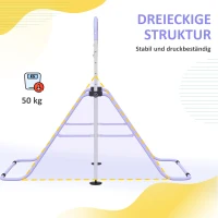 HOMCOM Kinder-Turnbarren mit Ringen, höhenverstellbar, klappbar, rutschfest, Stahlrahmen, 148x105x88-128 cm, Pink(m-7)