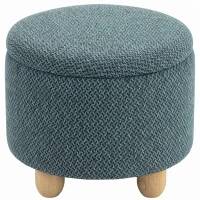 HOMCOM Storage Sitting Bench with Lid, Round Storage Ottoman with Rubberwood Legs, Dark Blue(m-1)