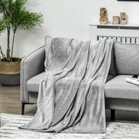 HOMCOM Coperta in Flanella 330 GSM Reversibile per uso Interno ed Esterno, 203x152x0.5 cm, Grigio(m-10)