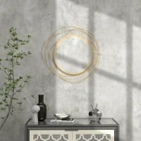 HOMCOM Oglindă decorativă modernă și rotundă de perete cu cârlige, din sticlă și metal, Ø65x1 cm, auriu(m-6)