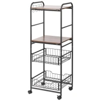 HOMCOM Carrello da Cucina con 2 Cesti estraibili in Metallo, 2 ripiani in Legno Truciolato e Ganci laterali, 40x38x111cm(m-11)