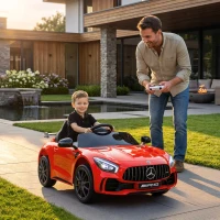 AIYAPLAY Macchina Elettrica per Bambini 3-6 Anni Mercedes-AMG GTR con 2 Motori e Telecomando, 3-5 km/h, Rosso(m-2)