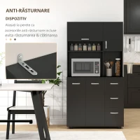 HOMCOM Cabină de bucătărie multi-depozitare 4 uși 3 sertare raft + blat mare 89L x 39,5l x 168H cm negru(m-6)