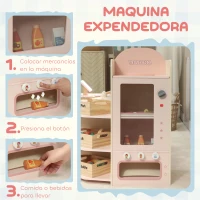 AIYAPLAY Supermercado Juguete Madera con Caja Registradora Máquina Expendedora 3 Estantes Abiertos 4 Compartimentos Rosa(m-6)