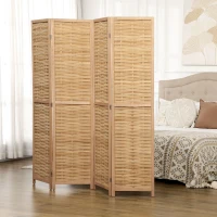 HOMCOM Paravent en bois séparateur de pièce closion de séparation pliable 4 panneaux en bambou 160 x 170 cm naturel clair(m-10)