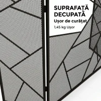 HOMCOM Paravan de protecție pentru șemineu, pliabil, cu 3 panouri din oțel și design geometric, 135x1.2x85cm, negru(m-9)