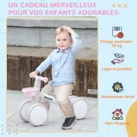 AIYAPLAY Draisienne vélo Enfant 4 roues selle réglable, guidon ergonomique alliage alu. PP, enfant 1 à 3 ans - Gris Blanc Rose(m-8)