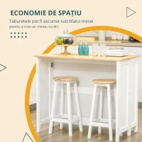 HOMCOM, Insulă de bucătărie cu 2 taburete, blat de lucru rabatabil, 2 dulapuri cu 4 uși, design modern, alb(m-4)