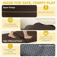 AIYAPLAY 7 Piece Kids Soft Play Set with Detachable Cover, Baby Indoor Climb and Crawl Foam Toys for Toddlers, Brown(m-5)