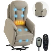 HOMCOM Fauteuil Releveur Électrique Massage Vibration et Chaleur, Fauteuil Relax Électrique en PU, Dossier Inclinable, Gris(m-18)