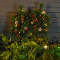 HOMCOM 2-er Set Weihnachtsbäume, Künstlicher Mini-Christbaum mit LED-Lichtern, Kunststoff, Metall, Ø33 x 75 cm, Grün(m-10)
