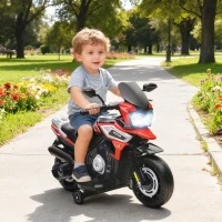 AIYAPLAY Moto Elettrica per Bambini con Rotelle, Specchietti e Poggiapiedi, in PP e Metallo, 85.5x44.5x56 cm, Rosso(m-9)