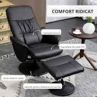 HOMCOM Set de 2 piese Fotoliu cu Taburet Fotoliu de relaxare cu Taburet, reglabil în înălțime, spătar înclinabil, Negru(m-4)