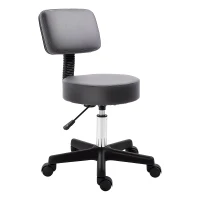 HOMCOM Beautician's Swivel Salon Chair w/ Padded Seat Back 5 Wheels Adjustable Height Salon Hairdressers Tattoo Spa Rolling Cushion Professional 35cm Grey(m-1)