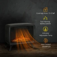 HOMCOM Electric Fireplace Stove, Freestanding or Tabletop, with LED Flame Effect, Overheating Protection, 800W/1600W(m-17)