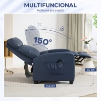 HOMCOM Poltrona de Massagem Reclinável com 2 Zonas de Massagem 8 Programas e 5 Níveis de Intensidade 68x88x98 cm Azul Escuro(m-5)