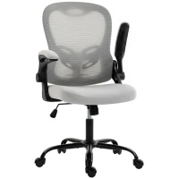 HOMCOM Chaise Bureau Ergonomique, Fauteuil de Bureau Maille, Accoudoirs Relevables, Hauteur Réglable, Fonction Bascule, Gris(m-17)