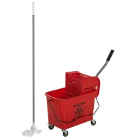 HOMCOM Balde de Limpeza com Escorredor Painel Separador e Rodas Capacidade de 20L para Limpezas Domésticas 45x26,5x70 cm Vermelho(m-1)
