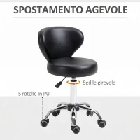 HOMCOM Sgabello Regolabile Girevole a 360°, Sgabello da Estetista con Schienale, in Acciaio, Finta Pelle, Nero(m-6)