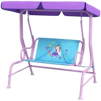 Outsunny Two Seater Kids Garden Swing, Fairy Themed kids Swing Chair with Adjustable Canopy, Safety Belts for Outdoor Use(m-11)