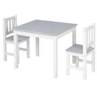 HOMCOM Kids Table and Chair Set 3 Pieces Toddler Preschoolers Desk with 2 Chairs for Indoor Study Rest Snack Time Grey(m-1)
