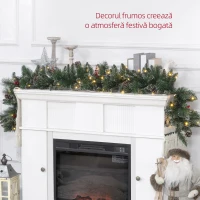HOMCOM Ghirlandă de Crăciun cu 50 de lumini LED albe și decorațiuni, din plastic și metal, 180x30x30 cm, verde(m-4)