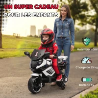 AIYAPLAY Moto électrique enfants 6 V, voiture électrique enfants avec roues d'entraînement, effets lumineux et sonores, blanc(m-7)