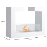 HOMCOM Caminetto a Bioetanolo da Tavolo 2000W in Acciaio Inossidabile Inodore con Vetro 78 x 25 x 58 cm Bianco(m-3)