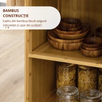 HOMCOM Cărucior de bucătărie din bambus, Cărucior multifuncțional, Cărucior de servire, 2 sertare, 1 dulap,  2 rafturi, Natural(m-4)