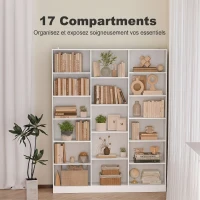 HOMCOM Bibliothèque 6 Niveaux, Étagère de Rangement avec 17 Compartiments et Étagères Réglables, 149 x 23,6 x 188 cm, Blanc(m-4)