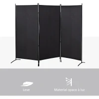 HOMCOM Biombo de 3 Paineis Separador de Ambientes Dobrável Biombo de Privacidade com 6 Pés de Metal 253x50x182 cm Preto(m-8)