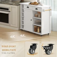 HOMCOM Insulă de Bucătărie cu Roți Blat Rabatabil Suport Condimente Suport Prosoape Dulap 2 Sertare 117,5x70x91 cm Alb(m-5)