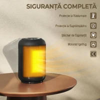 HOMCOM Încălzitor electric reglabil cu 3 moduri și timer 24h, din PP și PA ignifug, 14x14x21,5 cm, negru(m-8)
