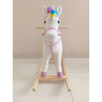 AIYAPLAY Căluț Balansoar pentru Bebelusi Design Unicorn cu Sunet Cal Balansoar Bază din Lemn pentru Copii 1-3 Ani Crem(m-5)