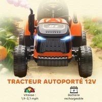 AIYAPLAY Tracteur électrique enfants avec remorque amovible, voiture électrique enfants, télécommande 2,4G, 139x58x55cm, orange(m-4)