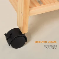HOMCOM Carucior de bucatarie cu 4 nivele din MDF si lemn de pin cu 4 roti pivotante, 40x30x76 cm, alb si maro(m-4)