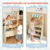 AIYAPLAY Supermercado de Brincar em Madeira com Caixa Registadora, Scanner, Cartão, Quadro, Caixas, Toldo e Acessórios, Verde(m-4)