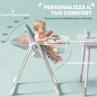 AIYAPLAY Seggiolone Pappa Pieghevole per Bambini 6-36 Mesi, Altezza Regolabile, Doppio Vassoio Lavabile e Ruote, Verde(m-4)