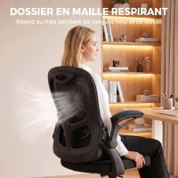HOMCOM Chaise Bureau Ergonomique, Fauteuil de Bureau Maille, Accoudoirs Relevables, Hauteur Réglable, Fonction Bascule, Noir(m-6)