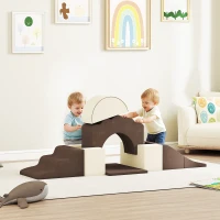 AIYAPLAY 7 Piece Kids Soft Play Set with Detachable Cover, Baby Indoor Climb and Crawl Foam Toys for Toddlers, Brown(m-2)
