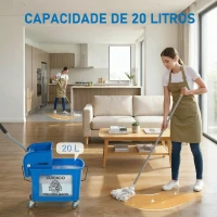 HOMCOM Balde de Limpeza com Escorredor, Painel Separador e Rodas Capacidade de 20L para Limpeza Doméstica 45x26,5x70 cm Azul(m-6)