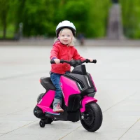 HOMCOM 6V Kids Electric Motorbike Ride On Toy w/ Music LED Lights Training Wheels for Girls Boy 2-4 Years Pink(m-2)