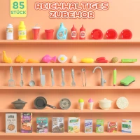 AIYAPLAY Spielküche mit fließendem Wasser, 85-teiliges Zubehör, elektrischer Wasserhahn, Lichter, Geräusche, für Kinder von 3-6(m-7)