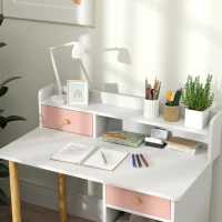 AIYAPLAY 2 Pieces Children Study Table with Hutch, Kids Desk and Chair Set with Storage, Drawer, Shelves, Pink(m-8)