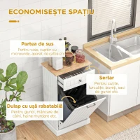 HOMCOM Bufet de Bucătărie, Dulap cu Suport pentru Coș de Gunoi 38L, Sertar, Alb(m-5)