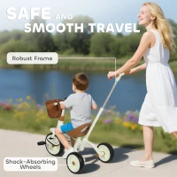 AIYAPLAY 2-In-1 Toddler Trike for 2-5 Years Old, 3 Wheel Bike with Adjustable Parent Handle, Basket for Boys and Girls, White(m-7)