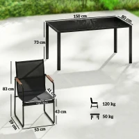 Outsunny Ensemble de Salle à Manger d'Extérieur 7 Pièces pour 6 Personnes, Table en Verre et Chaises avec Accoudoirs Décoratifs, Maille Résistante aux Intempéries, Noir(m-3)
