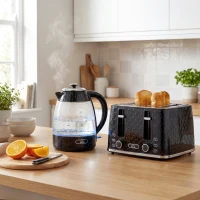 HOMCOM Kettle and Toaster Set, 1.7L 3000W Rapid Kettle with Strix Thermostat, 4 Slice Toaster with 7 Browning Controls, Black(m-10)